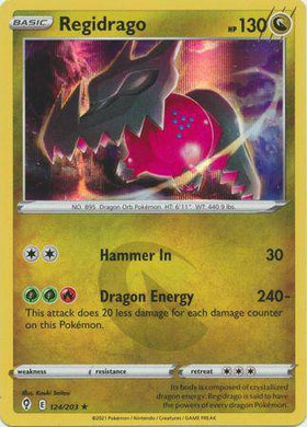 Regidrago 124/203 Pokémon card from Evolving Skies, holo