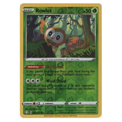 Rowlet : SHINING FATES (Reverse holo) - 006/072