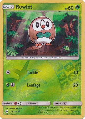 Rowlet : SUN & MOON BASE (Reverse holo) - 9/149 - Lockett Labs UK