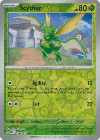 Scyther : OBSIDIAN FLAMES (Reverse holo) - 004/197 - Lockett Labs UK