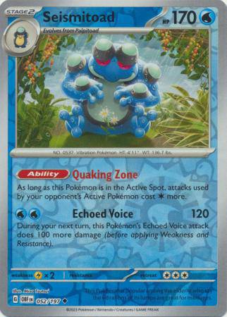 Seismitoad : OBSIDIAN FLAMES (Reverse holo) - 052/197 - Lockett Labs UK