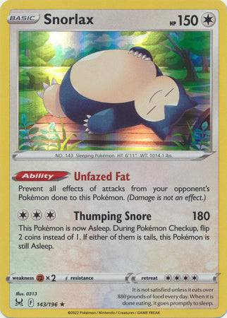 Snorlax : LOST ORIGIN (Holo) - 143/196 - Lockett Labs UK