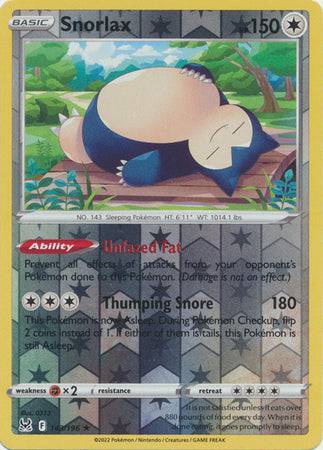 Snorlax : LOST ORIGIN (Reverse holo) - 143/196 - Lockett Labs UK