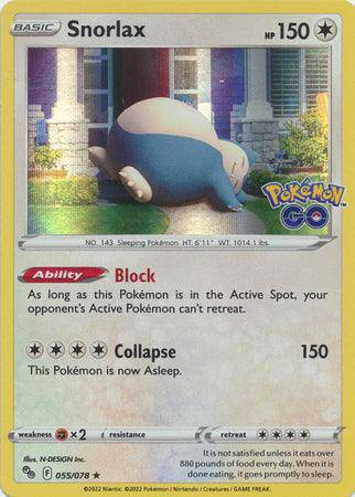 Snorlax : POKEMON GO! (Holo) - 055/078 - Lockett Labs UK