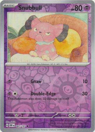 Snubbull : OBSIDIAN FLAMES (Reverse holo) - 087/197 - Lockett Labs UK