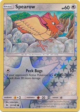 Lockett Labs Spearow: SUN & MOON (Reverse holo) card featuring a colorful illustration of Spearow with a shimmering backgroun
