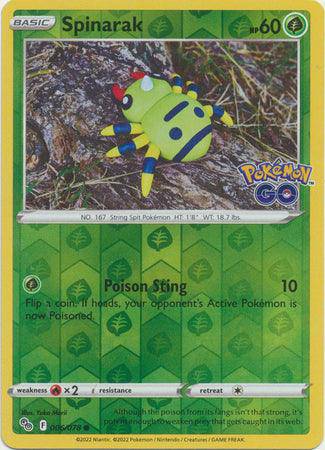 Spinarak : POKEMON GO! (Reverse holo) - 006/078 - Lockett Labs UK
