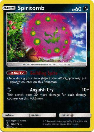 Reverse holo Spiritomb card from Lockett Labs, featuring vibrant artwork and stats, including HP 60 and abilities.