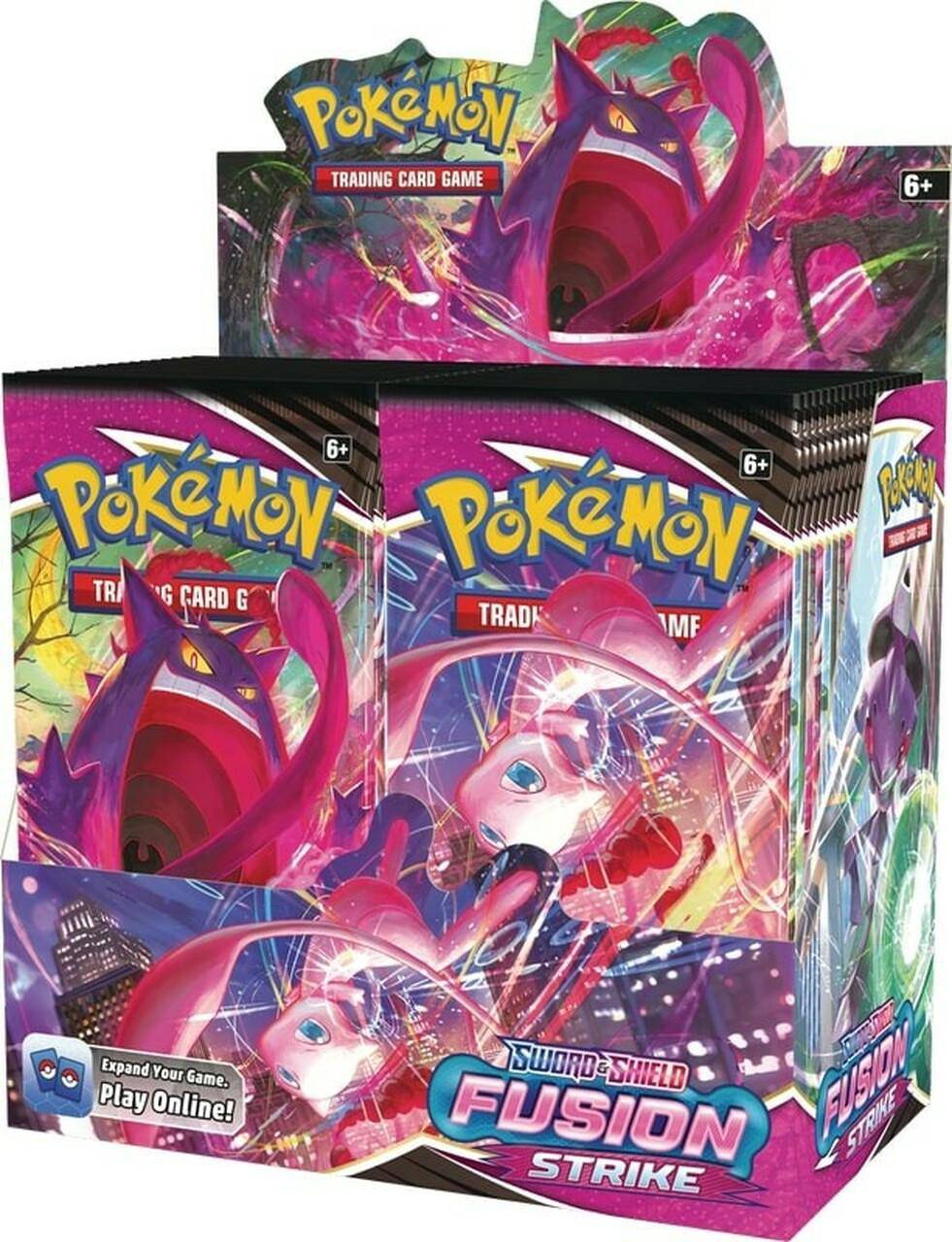 Lockett Labs Sword & Shield: Fusion Strike Booster Box featuring vibrant artwork and multiple booster packs.