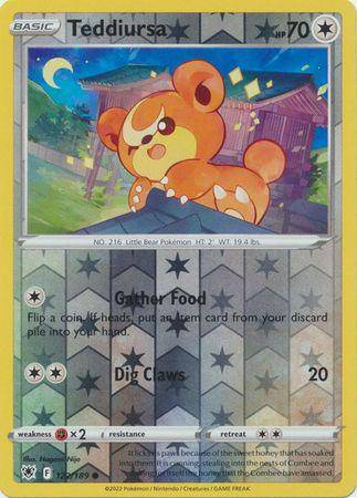Reverse holo Teddiursa card from Lockett Labs, featuring a cute bear Pokémon with a starry background and gameplay details.