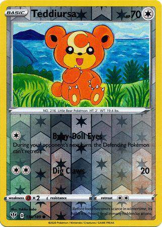 Lockett Labs Teddiursa: DARKNESS ABLAZE (Reverse holo) card featuring a cute bear Pokémon with a colorful background. Card nu