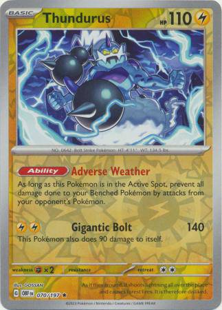 Thundurus : OBSIDIAN FLAMES (Reverse holo) - 070/197 - Lockett Labs UK