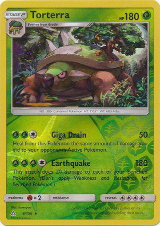 Lockett Labs Torterra: ULTRA PRISM (Reverse holo) card featuring a green turtle Pokémon with HP 180 and attack moves Giga Dra