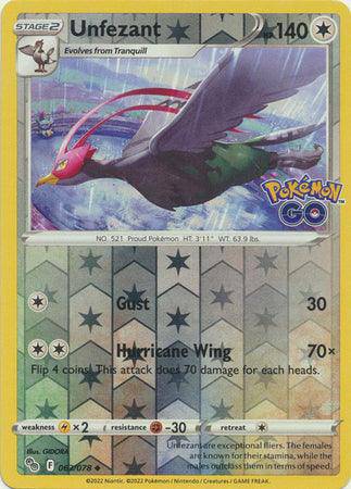 Unfezant : POKEMON GO! (Reverse holo) - 063/078 - Lockett Labs UK