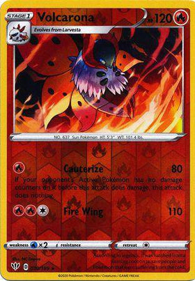 Volcarona: DARKNESS ABLAZE (Reverse holo) - 030/189 card featuring vibrant artwork, stats, and attack details.