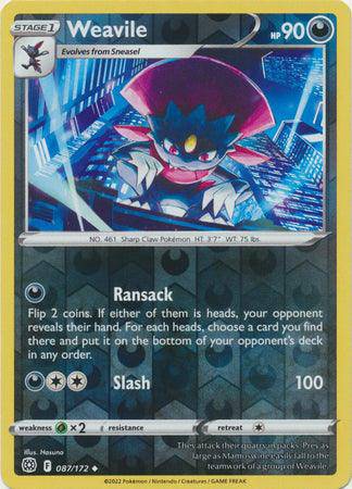 Weavile : BRILLIANT STARS (Reverse holo) - 087/172 - Lockett Labs UK
