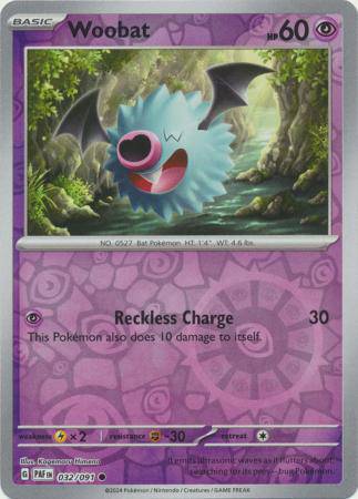 Woobat : PALDEAN FATES (Reverse holo) - 032/091 - Lockett Labs UK