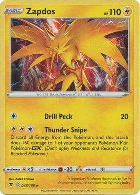 Zapdos: VIVID VOLTAGE (Holo) card featuring a dynamic illustration of Zapdos with electric effects, HP 110, and attack detail