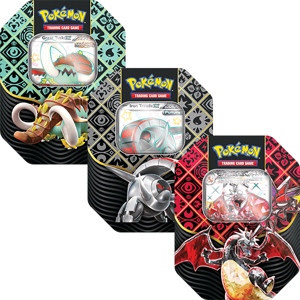 Paldean Fates Tin – Great Tusk/Iron Treads/ Charizard - Lockett Labs UK