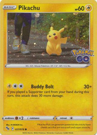Lockett Labs Pokemon Go! Tin featuring Pikachu card with Buddy Bolt attack and 60 HP. Bright yellow design with Pikachu illus