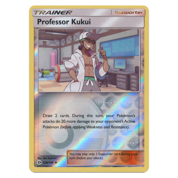 Professor Kukui 128/149 Sun & Moon reverse holo Pokémon card, scanned front
