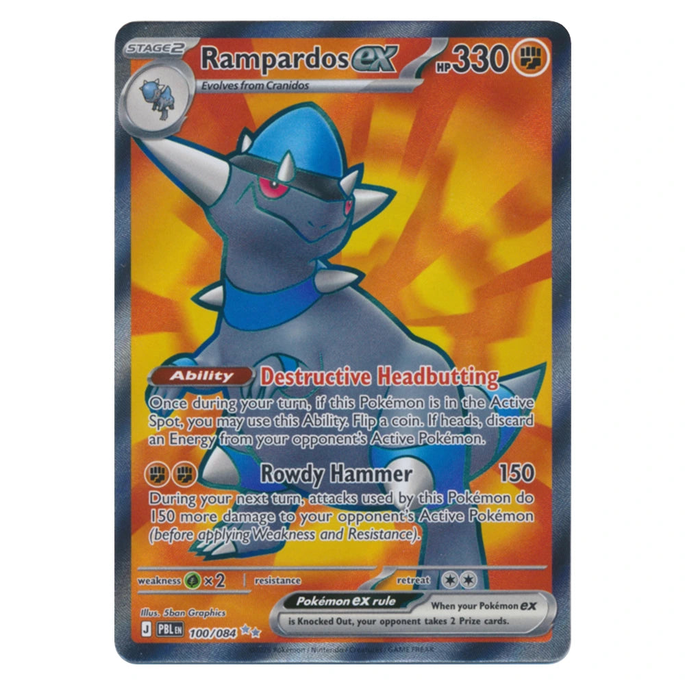 Rampardos ex 100/084 Pitch Black holo Pokémon card, scanned front