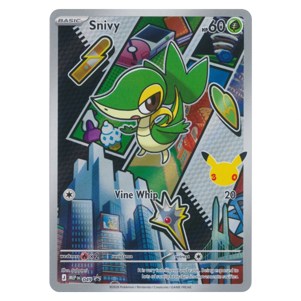 Snivy MEP049 Mega Evolution Promo holo Pokémon card, scanned front