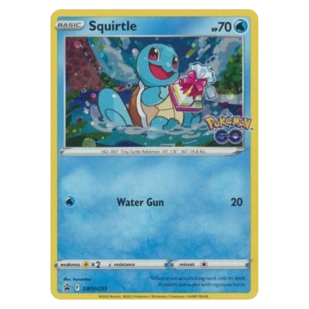 Squirtle SWSH233 Sword & Shield Promo holo Pokémon card, scanned front