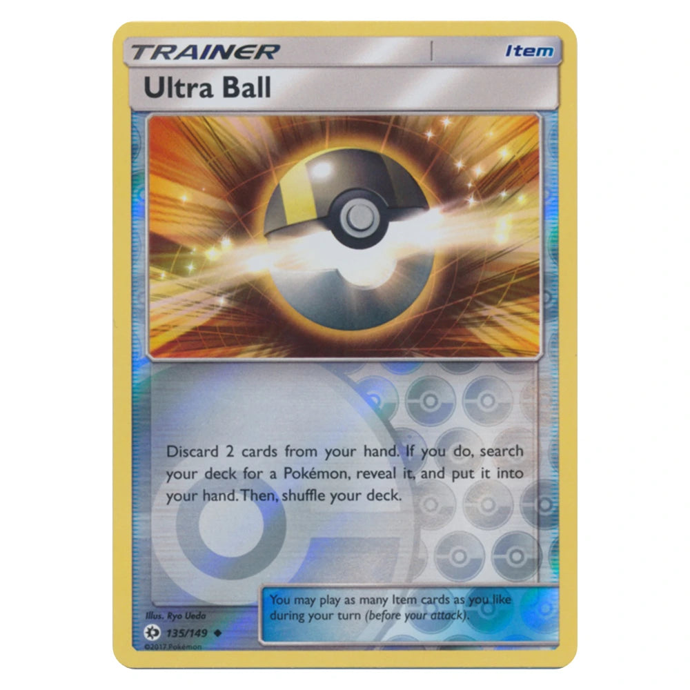 Ultra Ball 135/149 Sun & Moon reverse holo Pokémon card, scanned front