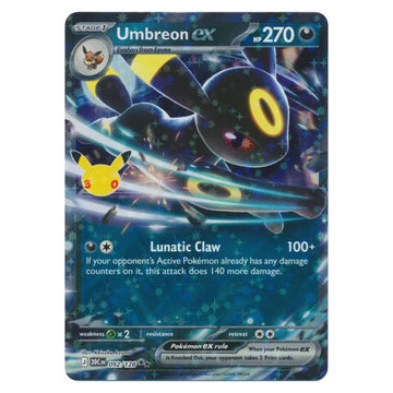 Umbreon ex 092/128 30th Celebration holo Pokémon card, scanned front