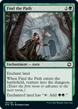 Lockett Labs Find the Path card from Dungeons & Dragons: Adventures in the Forgotten Realms, featuring a green enchantment wi