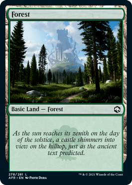 Lockett Labs Forest card from Dungeons & Dragons: Adventures in the Forgotten Realms, featuring a lush landscape and a distan