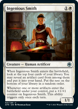 Lockett Labs Ingenious Smith card from Dungeons & Dragons: Adventures in the Forgotten Realms, featuring a human artificer at