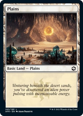 Basic Land card for Dungeons & Dragons: Adventures in the Forgotten Realms featuring a mystical desert landscape and alien en