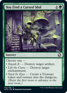 You Find a Cursed Idol card from Dungeons & Dragons: Adventures in the Forgotten Realms, featuring a sorcery spell with artwo